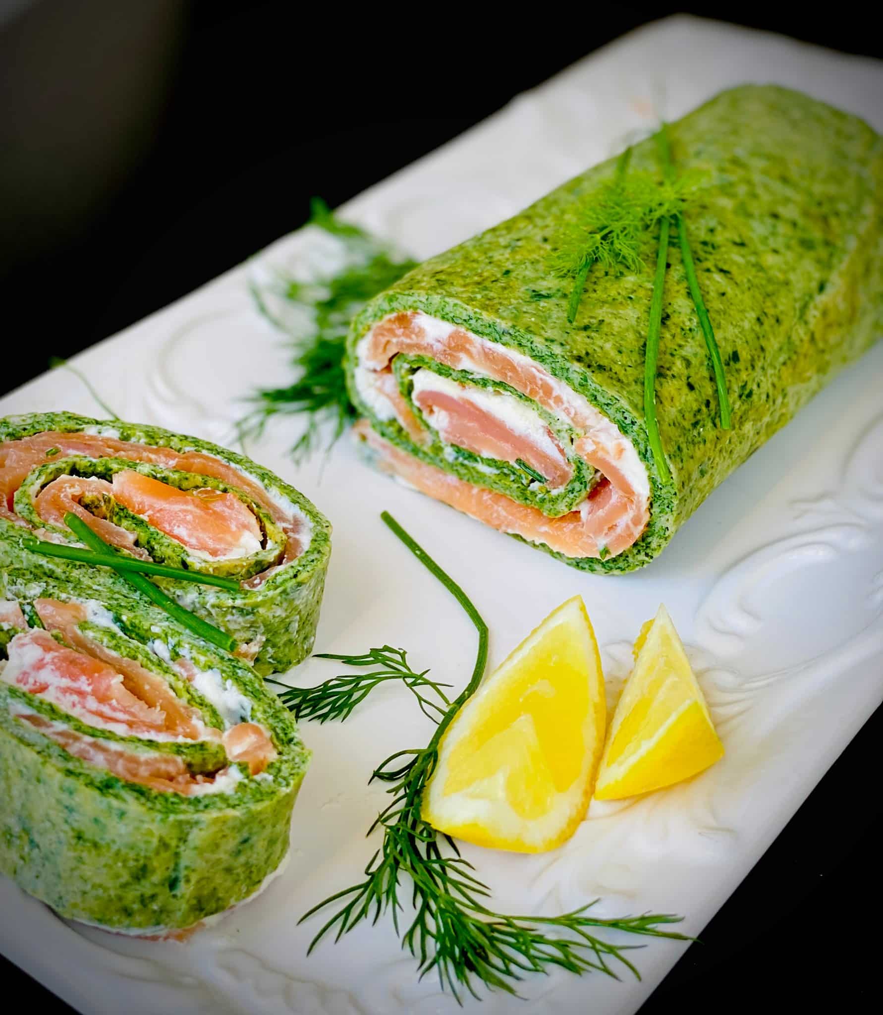 Spinach & Basil roulade with smoked Salmon 